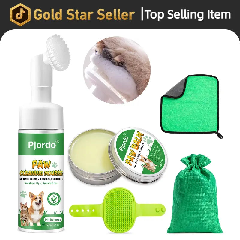 Dog Paw Cleaner Kit No Rinse Waterless Soap-Free Cleanser for All Breed Sizes with Healing Balm for Dry Cracked Paws Protector Care Set,Valentine'S Day Gifts for Her/Him