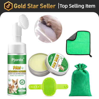 Dog Paw Cleaner Kit No Rinse Waterless Soap-Free Cleanser for All Breed Sizes with Healing Balm for Dry Cracked Paws Protector Care Set,Valentine'S Day Gifts for Her/Him