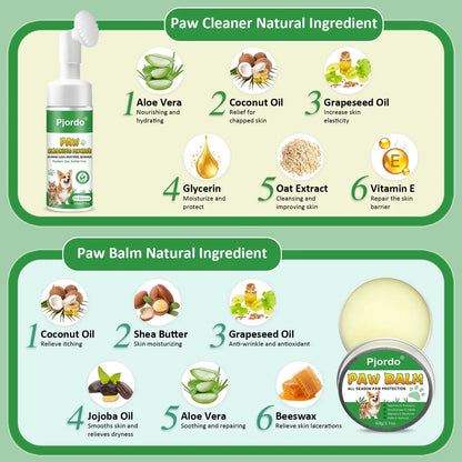 Dog Paw Cleaner Kit No Rinse Waterless Soap-Free Cleanser for All Breed Sizes with Healing Balm for Dry Cracked Paws Protector Care Set,Valentine'S Day Gifts for Her/Him