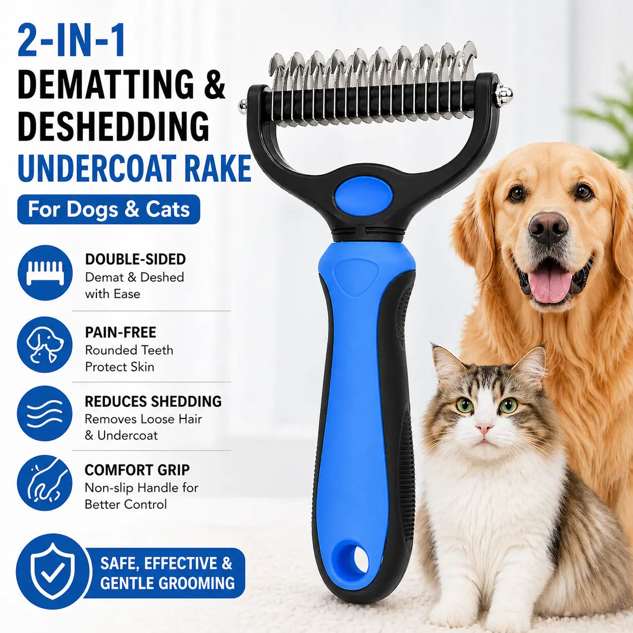 Pet Dematting Undercoat Rake, Double-Sided Deshedding Brush for Dogs & Cats, Pain-Free Tangle Remover, Reduces Shedding & Mats, Grooming Tool, #Summervibers,#