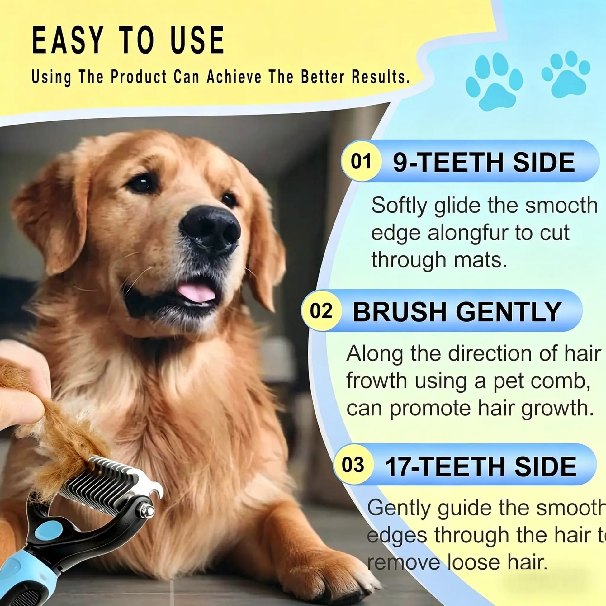 Professional Pet Detangling Comb and Double-Sided Grooming Brush for Dogs and Cats with One-Click Clean Undercoat Rake for Shedding Mats