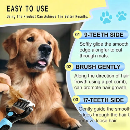 Professional Pet Detangling Comb and Double-Sided Grooming Brush for Dogs and Cats with One-Click Clean Undercoat Rake for Shedding Mats