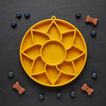 Sunflower Softie Etray Slow Feeder Dog Bowl | Soft Shallow Lick Mat | Yellow & Purple | USA Made