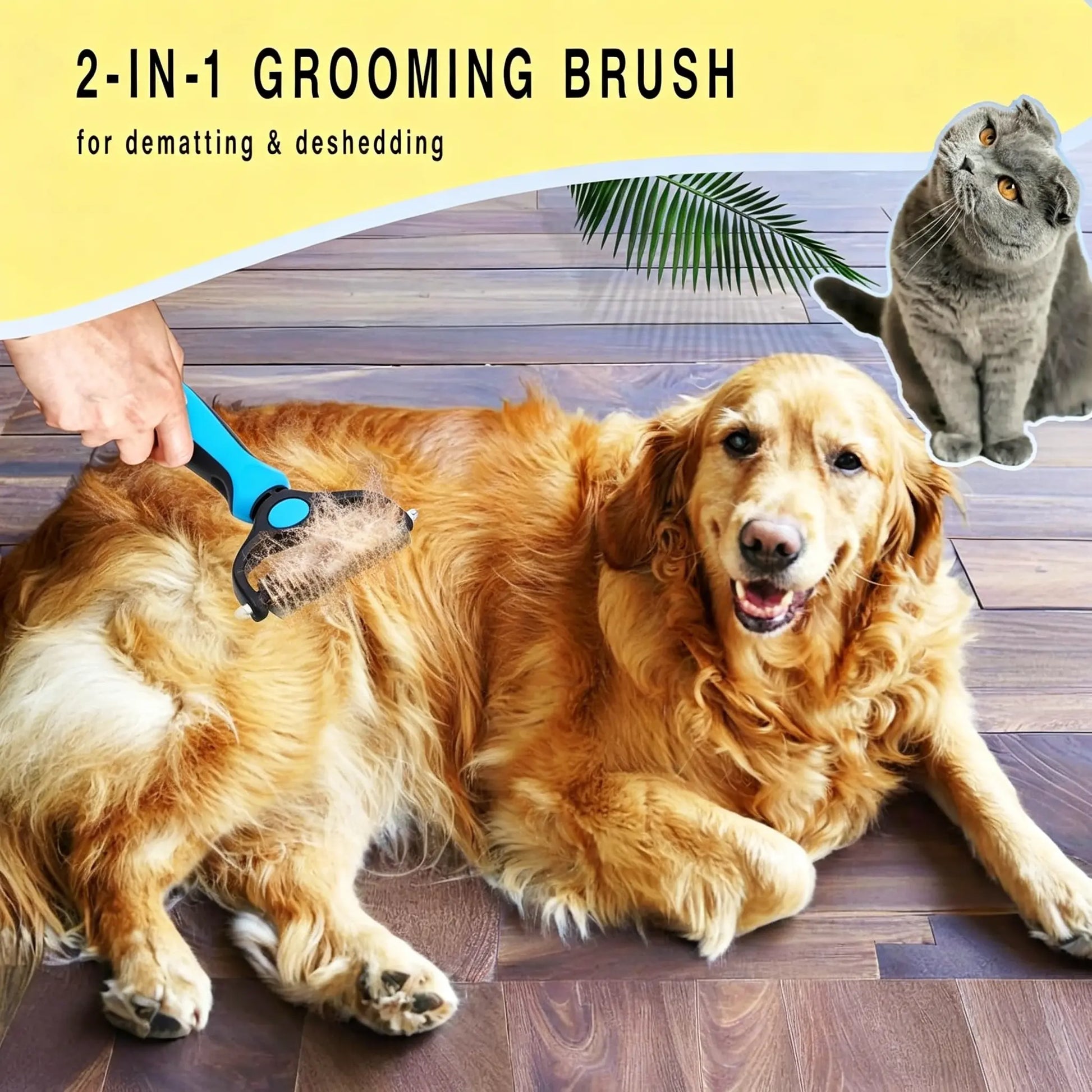 Professional Pet Detangling Comb and Double-Sided Grooming Brush for Dogs and Cats with One-Click Clean Undercoat Rake for Shedding Mats