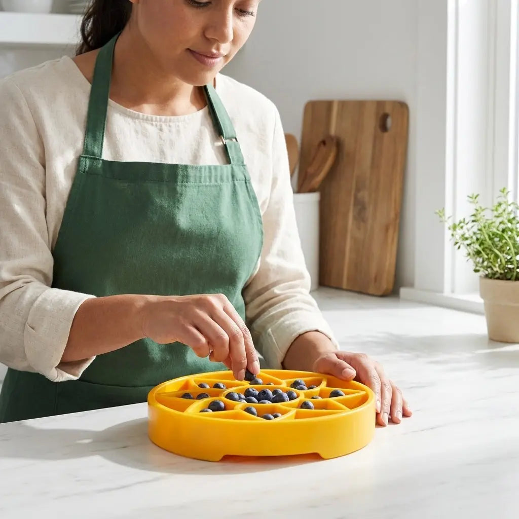 Sunflower Softie Etray Slow Feeder Dog Bowl | Soft Shallow Lick Mat | Yellow & Purple | USA Made