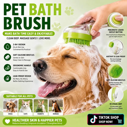 Two-In-One Pet Bath Brush with Soap Dispenser, Soft Silicone Dog Shampoo Massage Brush, Leak-Proof Cat Grooming Bath Brush