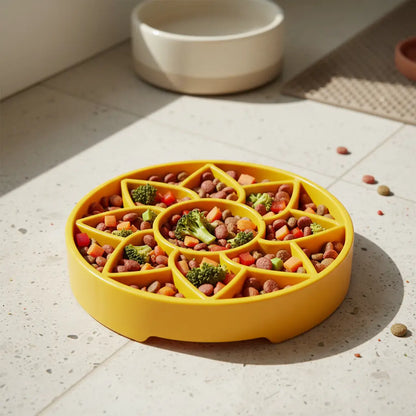 Sunflower Softie Etray Slow Feeder Dog Bowl | Soft Shallow Lick Mat | Yellow & Purple | USA Made