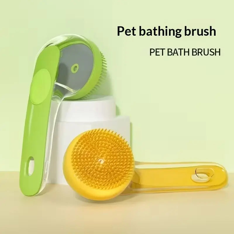 Two-In-One Pet Bath Brush with Soap Dispenser, Soft Silicone Dog Shampoo Massage Brush, Leak-Proof Cat Grooming Bath Brush