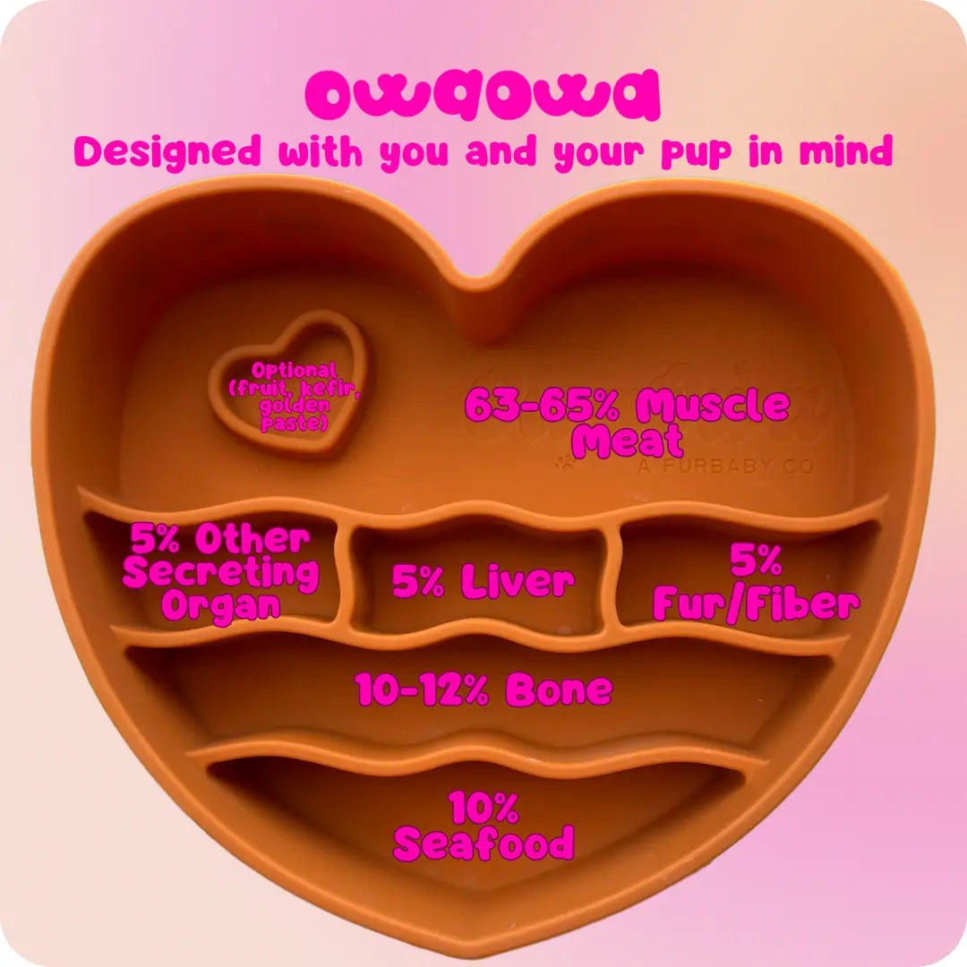 Owa Owa Heart-Shaped Slow Feeder - Premium Food-Grade Silicone Feeding Bowl for Dogs & Cats - Biologically Balanced Diet & Optional Superfoods - Dishwasher-Safe & Easy to Clean - Mexican Barro-Inspired Rim Design