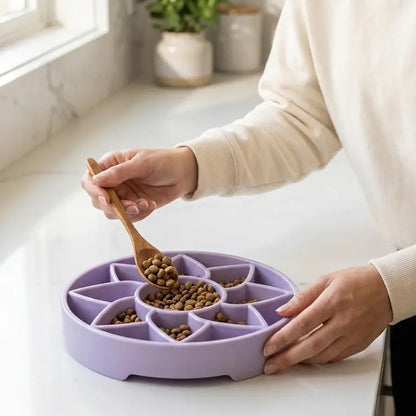 Sunflower Softie Etray Slow Feeder Dog Bowl | Soft Shallow Lick Mat | Yellow & Purple | USA Made