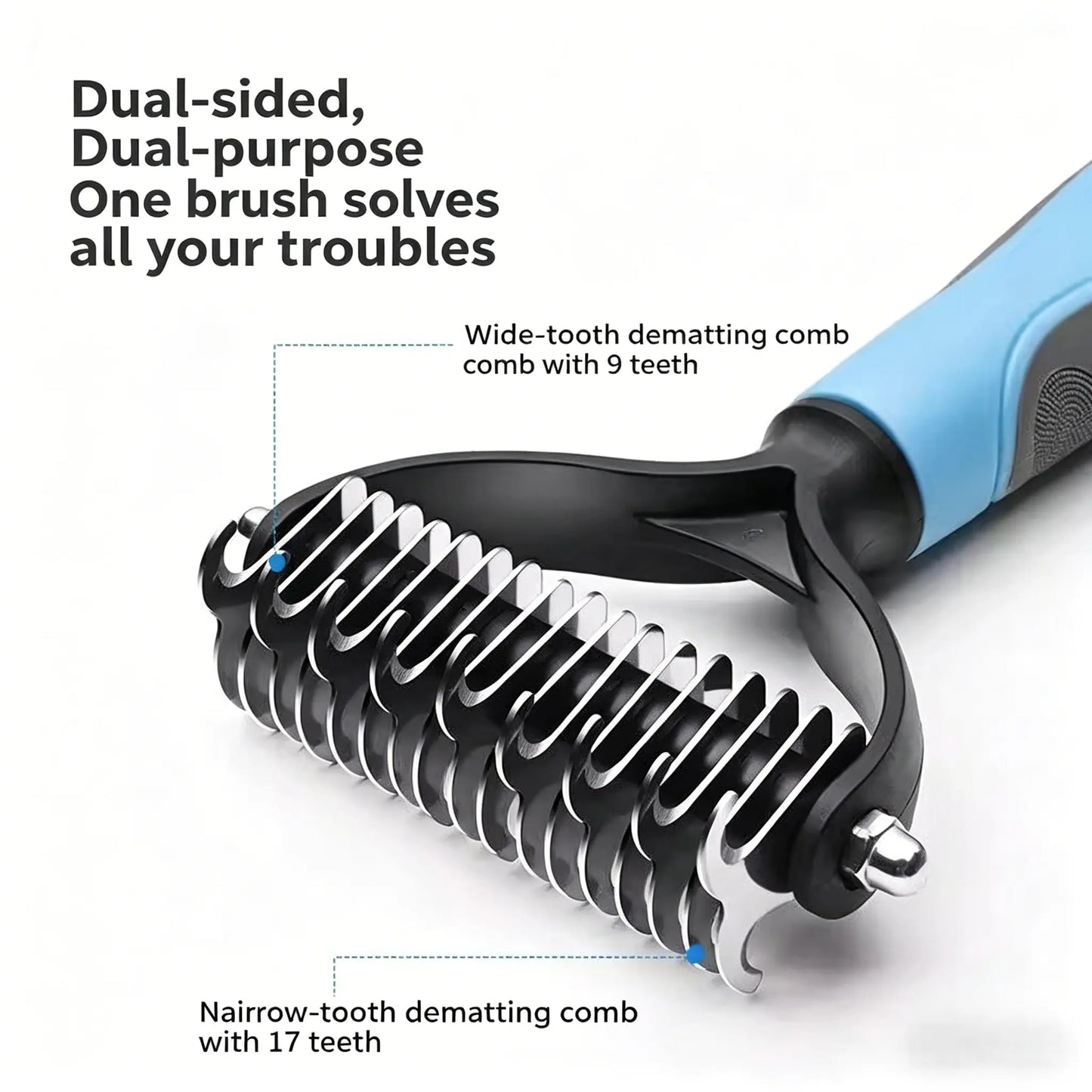 Professional Pet Detangling Comb and Double-Sided Grooming Brush for Dogs and Cats with One-Click Clean Undercoat Rake for Shedding Mats