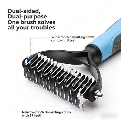 Professional Pet Detangling Comb and Double-Sided Grooming Brush for Dogs and Cats with One-Click Clean Undercoat Rake for Shedding Mats