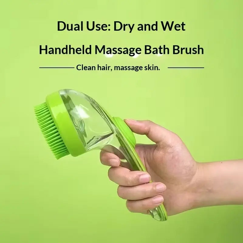 Two-In-One Pet Bath Brush with Soap Dispenser, Soft Silicone Dog Shampoo Massage Brush, Leak-Proof Cat Grooming Bath Brush