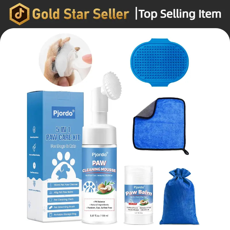 Dog Paw Cleaner Kit No Rinse Waterless Soap-Free Cleanser for All Breed Sizes with Healing Balm for Dry Cracked Paws Protector Care Set,Valentine'S Day Gifts for Her/Him