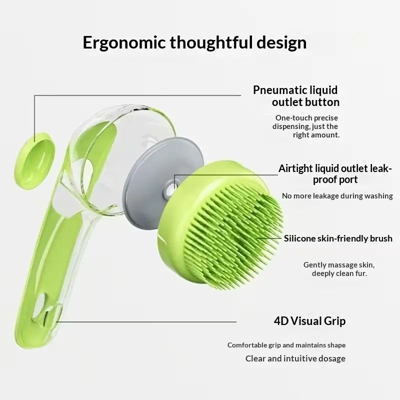 Two-In-One Pet Bath Brush with Soap Dispenser, Soft Silicone Dog Shampoo Massage Brush, Leak-Proof Cat Grooming Bath Brush