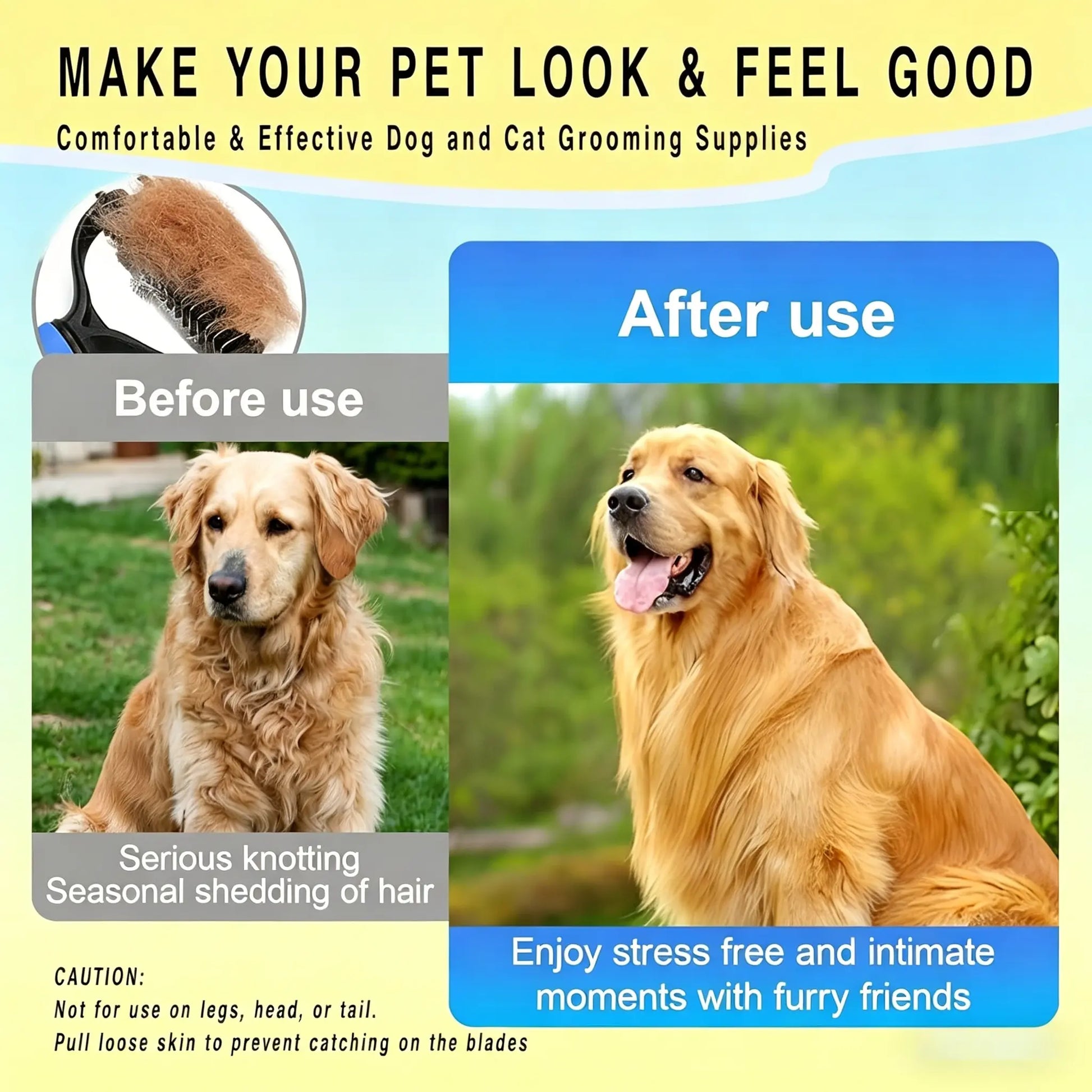 Professional Pet Detangling Comb and Double-Sided Grooming Brush for Dogs and Cats with One-Click Clean Undercoat Rake for Shedding Mats