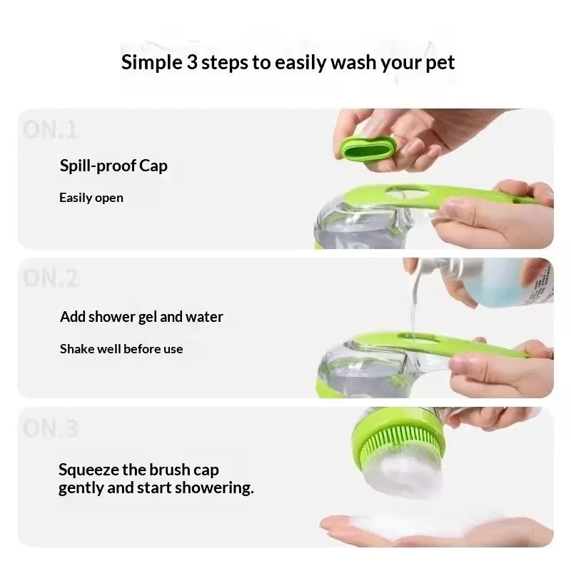 Two-In-One Pet Bath Brush with Soap Dispenser, Soft Silicone Dog Shampoo Massage Brush, Leak-Proof Cat Grooming Bath Brush