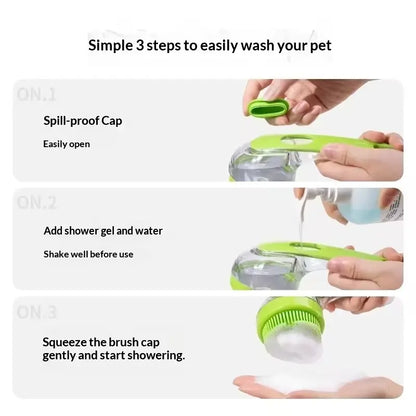 Two-In-One Pet Bath Brush with Soap Dispenser, Soft Silicone Dog Shampoo Massage Brush, Leak-Proof Cat Grooming Bath Brush