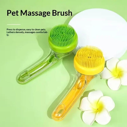Two-In-One Pet Bath Brush with Soap Dispenser, Soft Silicone Dog Shampoo Massage Brush, Leak-Proof Cat Grooming Bath Brush