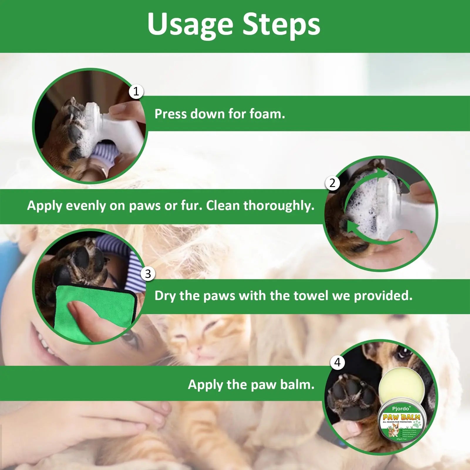 Dog Paw Cleaner Kit No Rinse Waterless Soap-Free Cleanser for All Breed Sizes with Healing Balm for Dry Cracked Paws Protector Care Set,Valentine'S Day Gifts for Her/Him
