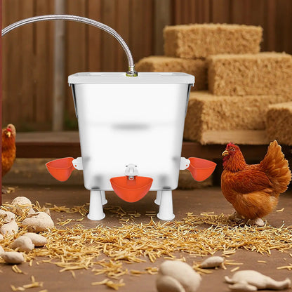 Automatic Chicken Waterer with Float Valve - 3 Gallon Poultry Water Dispenser for Chicken Coop, No Spill Design for Hens, Ducks, Quails